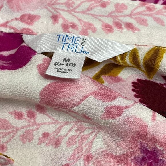 TIME and Tru Pink Floral Button Down‎ Blouse M - Picture 4 of 4
